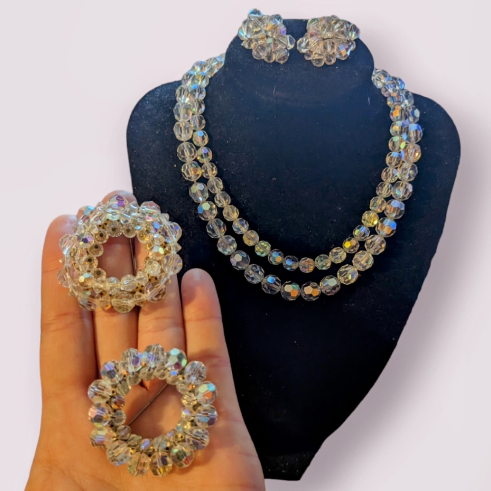 Gorgeous Aurora Borealis Mid Century Modern Beaded Demi Parure